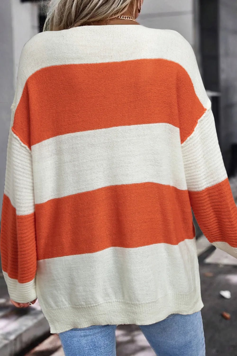 Boutique / Dropped Shoulder V-Neck Sweater - Orange Habit Boutique - The Orange Habit