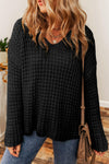 Boutique / Openwork Round Neck Long Sleeve Sweater - Orange Habit Boutique - The Orange Habit
