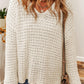 Boutique / Openwork Round Neck Long Sleeve Sweater - Orange Habit Boutique - The Orange Habit