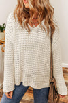 Boutique / Openwork Round Neck Long Sleeve Sweater - Orange Habit Boutique - The Orange Habit
