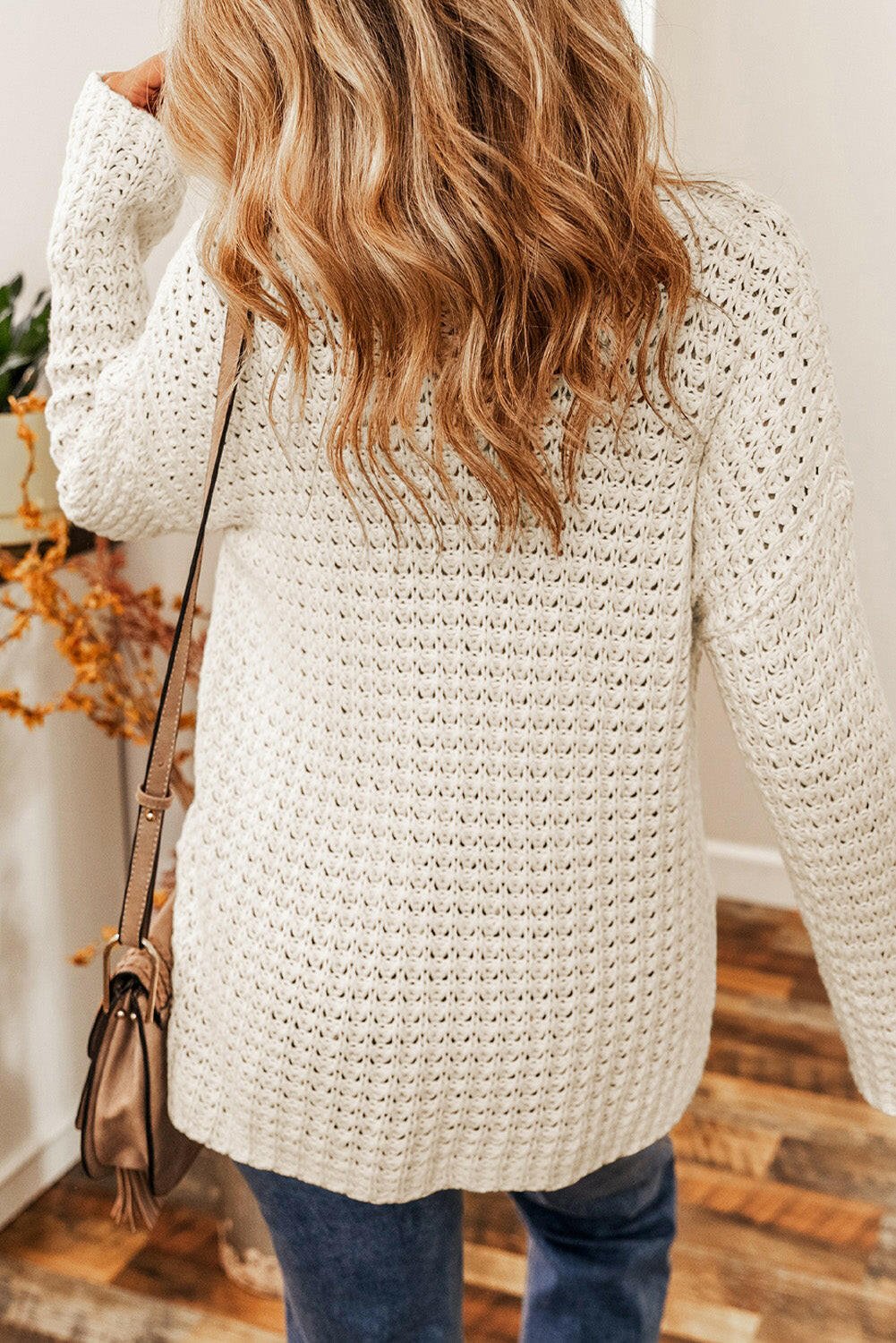 Boutique / Openwork Round Neck Long Sleeve Sweater - Orange Habit Boutique - The Orange Habit