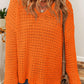 Boutique / Openwork Round Neck Long Sleeve Sweater - Orange Habit Boutique - The Orange Habit