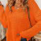 Boutique / Openwork Round Neck Long Sleeve Sweater - Orange Habit Boutique - The Orange Habit