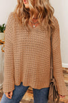 Boutique / Openwork Round Neck Long Sleeve Sweater - Orange Habit Boutique - The Orange Habit