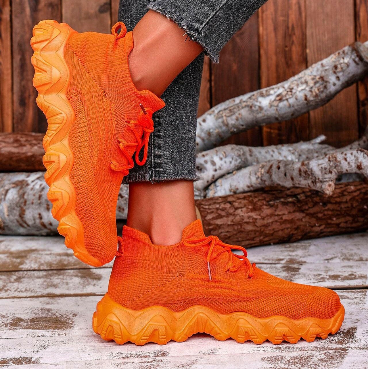 Women's Orange Mesh Athletic Shoes - Orange Habit Boutique - The Orange Habit