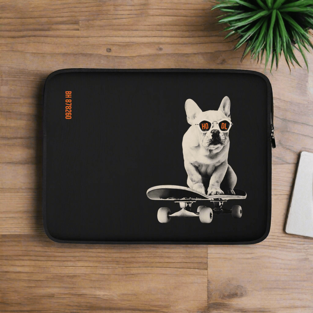 HODL DOG - Frenchie / Bitcoin Laptop Sleeve - Orange Habit Home - The Orange Habit