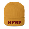 Bitcoin Beanie - HFSP Organic Ribbed Hat in mustard yellow | The Orange Habit
