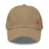 Khaki dad hat with a pink bitcoin logo by the orange habit (khaki)