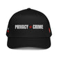 Black cap with 'PRIVACY ≠ CRIME' text on a white background - SVRN Society