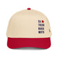 red, white, and blue, Satoshi Nakamoto Bitcoin hat with text and star design on a white background