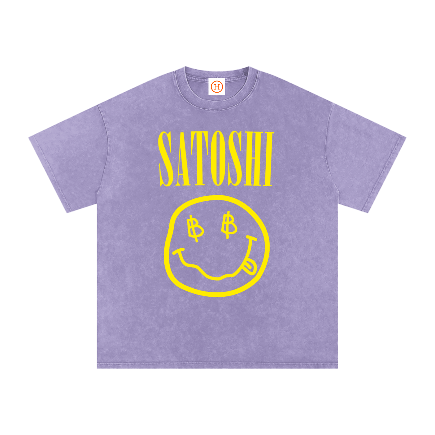 Satoshi Smiles light purple Bitcoin T-shirt by SVRN Society