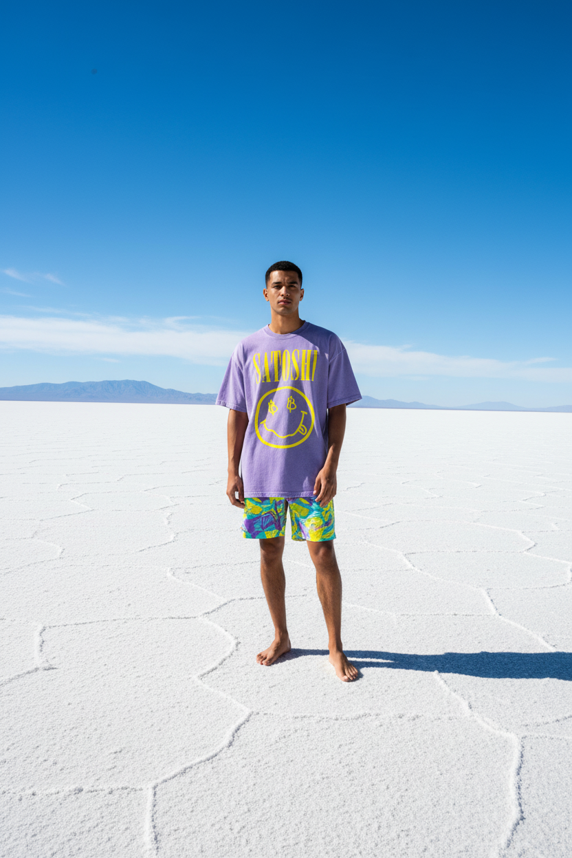 Satoshi Smiles: Snow Washed Oversized Cotton Tee