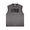 Gray sleeveless satoshi smiles shirt with 'Satoshi' printed on a white background - svrn society