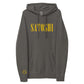 satoshi smiles oversized bitcoin hoodie in grey black on a white background