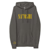 satoshi smiles oversized bitcoin hoodie in grey black on a white background