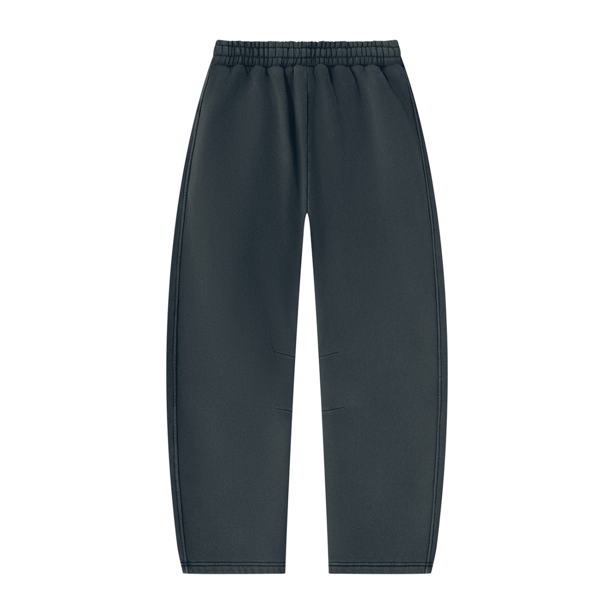 Navy blue SVD vintage wash barrel leg sweatpants, back view showing an elastic waistband, curved legs and straight hems.