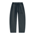 Navy blue SVD vintage wash barrel leg sweatpants, front view with tonal thigh logo, drawstring waist and slash pockets.