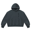 Navy blue SVD vintage wash boxy hoodie, front view with tonal JHN 3:16 chest print and kangaroo pocket.