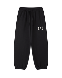 Black SVRN Society logo sweatpants with a white logo on a white background