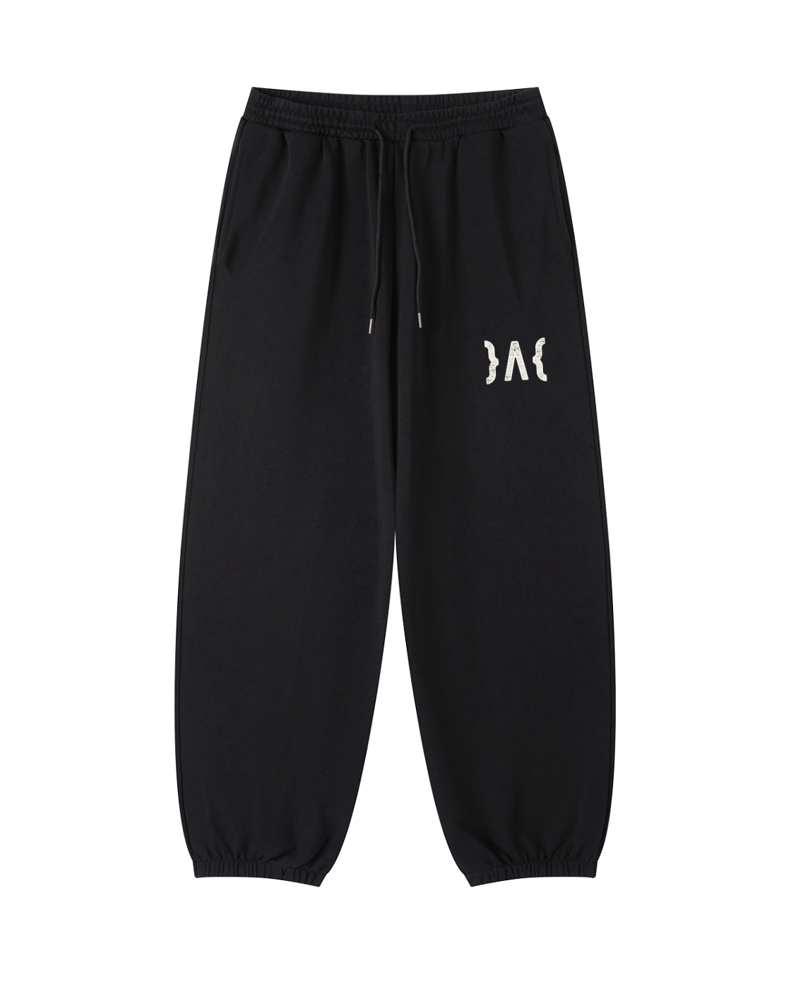Black SVRN Society logo sweatpants with a white logo on a white background