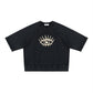 SVRN Society black vintage wash short sleeve sweatshirt with a graphic eye print on the chest.