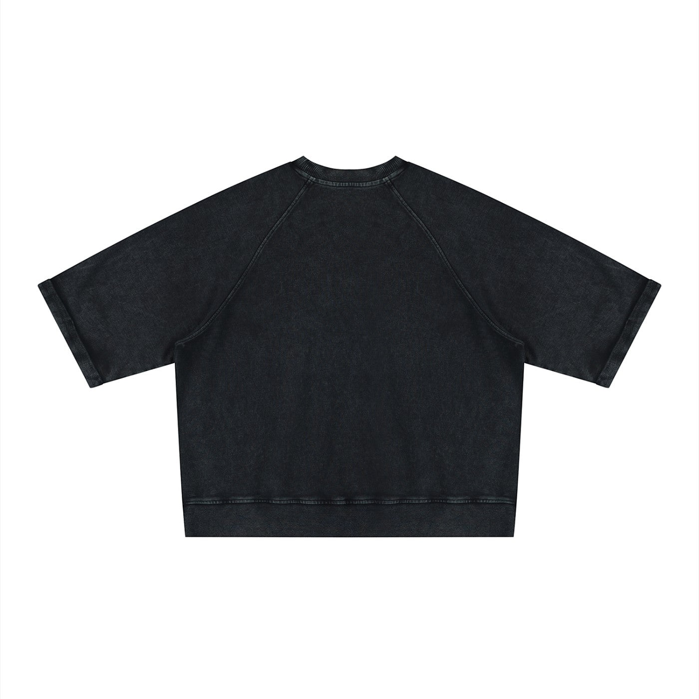 SVRN Society oversized short sleeve sweatshirt in black vintage wash cotton with a drop shoulder fit, back view.