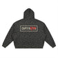Back view of SVRN Society leopard print waffle hoodie with CAPTIVATED graphic in a rectangular frame