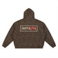 Back view of SVRN Society brown leopard print waffle full zip hoodie with CAPTIVATED graphic print
