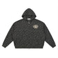 SVRN Society leopard print waffle full zip hoodie in black with an eye graphic on the chest and drop shoulders.