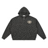 SVRN Society leopard print waffle full zip hoodie in black with an eye graphic on the chest and drop shoulders.