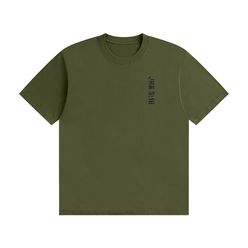 SVD Seamless Cotton T-Shirt in army green, front view with vertical John 3:16 print