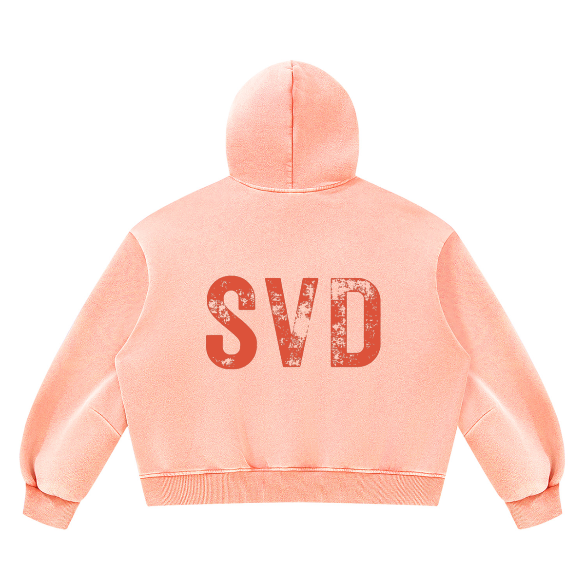 SVD vintage wash boxy hoodie in light pink with large red SVD back print