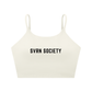 White crop top with 'SVRN SOCIETY' text on a white background