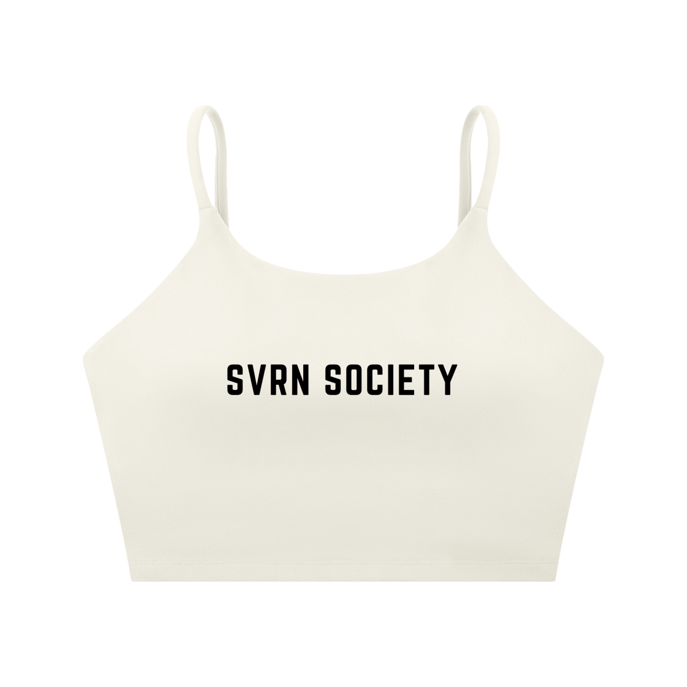 White crop top with 'SVRN SOCIETY' text on a white background