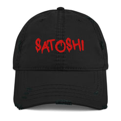 SATOSHI RED / Distressed Bitcoin Dad Hat - SVRN_T Hats - The Orange Habit