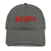 SATOSHI RED / Distressed Bitcoin Dad Hat - SVRN_T Hats - The Orange Habit