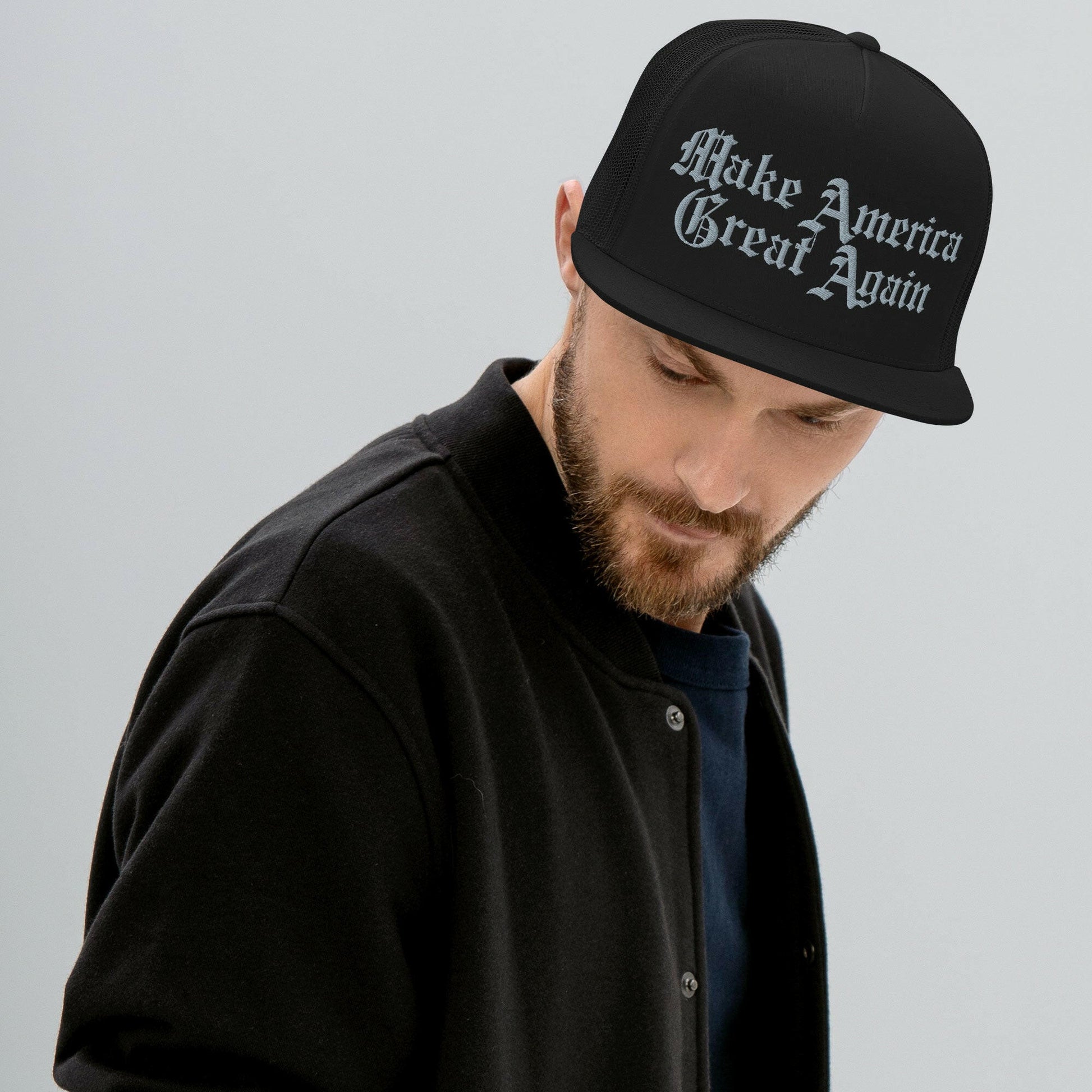 DARK MAGA / Black and Silver Trucker Cap - SVRN_T Hats - The Orange Habit