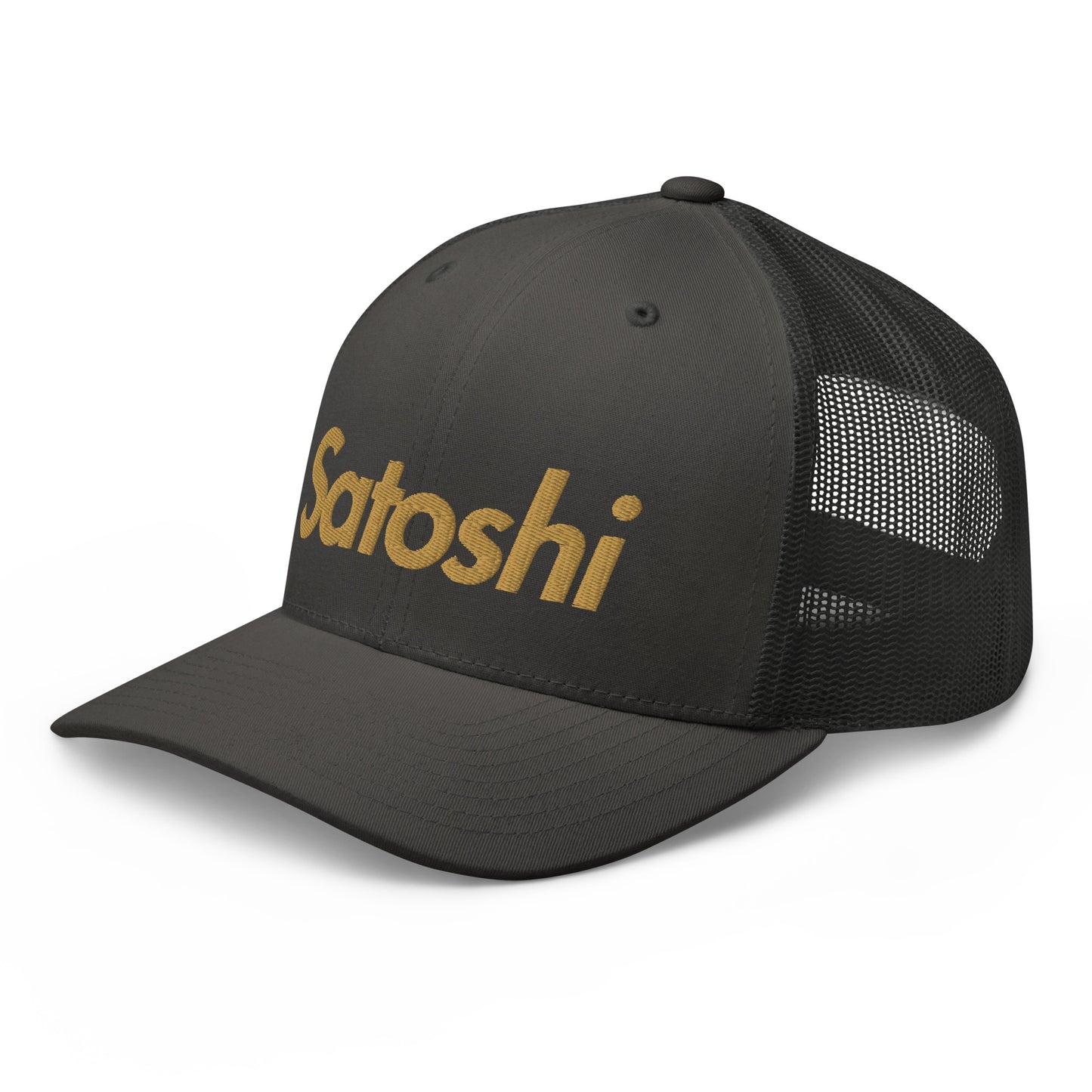 SATOSHI / Bitcoin Trucker Cap (Gold) - SVRN_T Hats - The Orange Habit