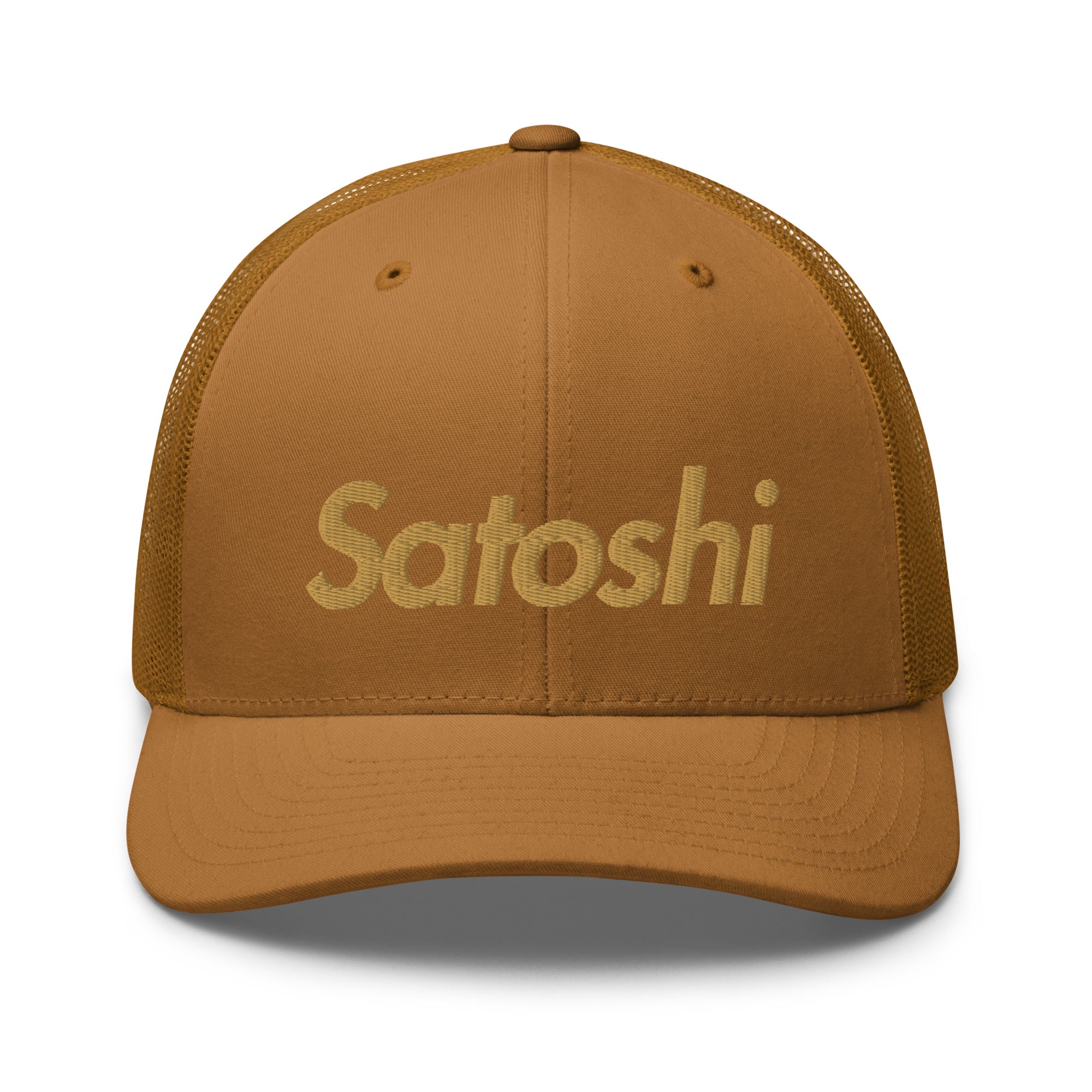 SATOSHI / Bitcoin Trucker Cap (Gold) - SVRN_T Hats - The Orange Habit