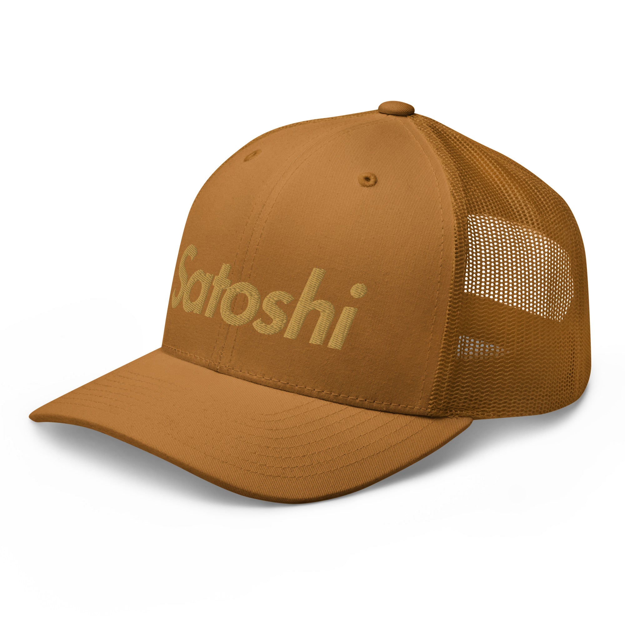SATOSHI / Bitcoin Trucker Cap (Gold) - SVRN_T Hats - The Orange Habit
