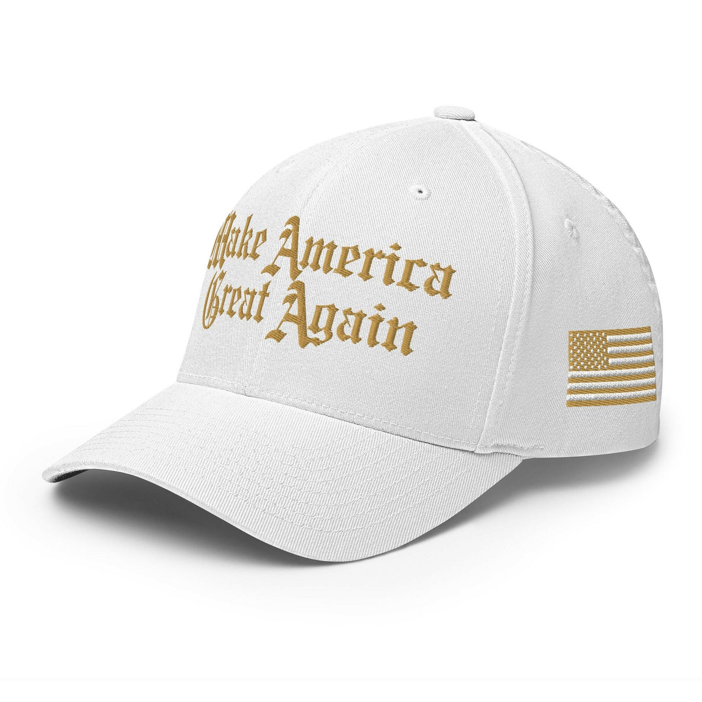 MAGA / White and Gold Fitted Hat - SVRN_T Hats - The Orange Habit