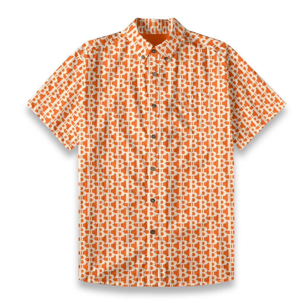 Bitcoin B Men's Cotton Slub Bitcoin Shirt - Orange - SVRN_T - The Orange Habit