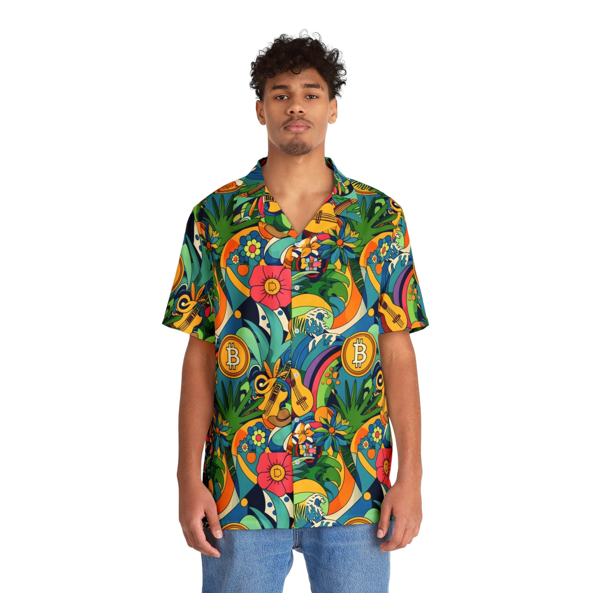 ALOHA SATOSHI / Men's Bitcoin Hawaiian Shirt - SVRN_T - The Orange Habit