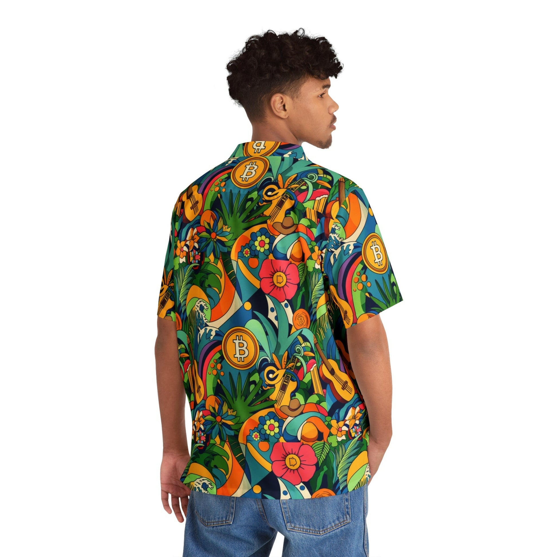 ALOHA SATOSHI / Men's Bitcoin Hawaiian Shirt - SVRN_T - The Orange Habit
