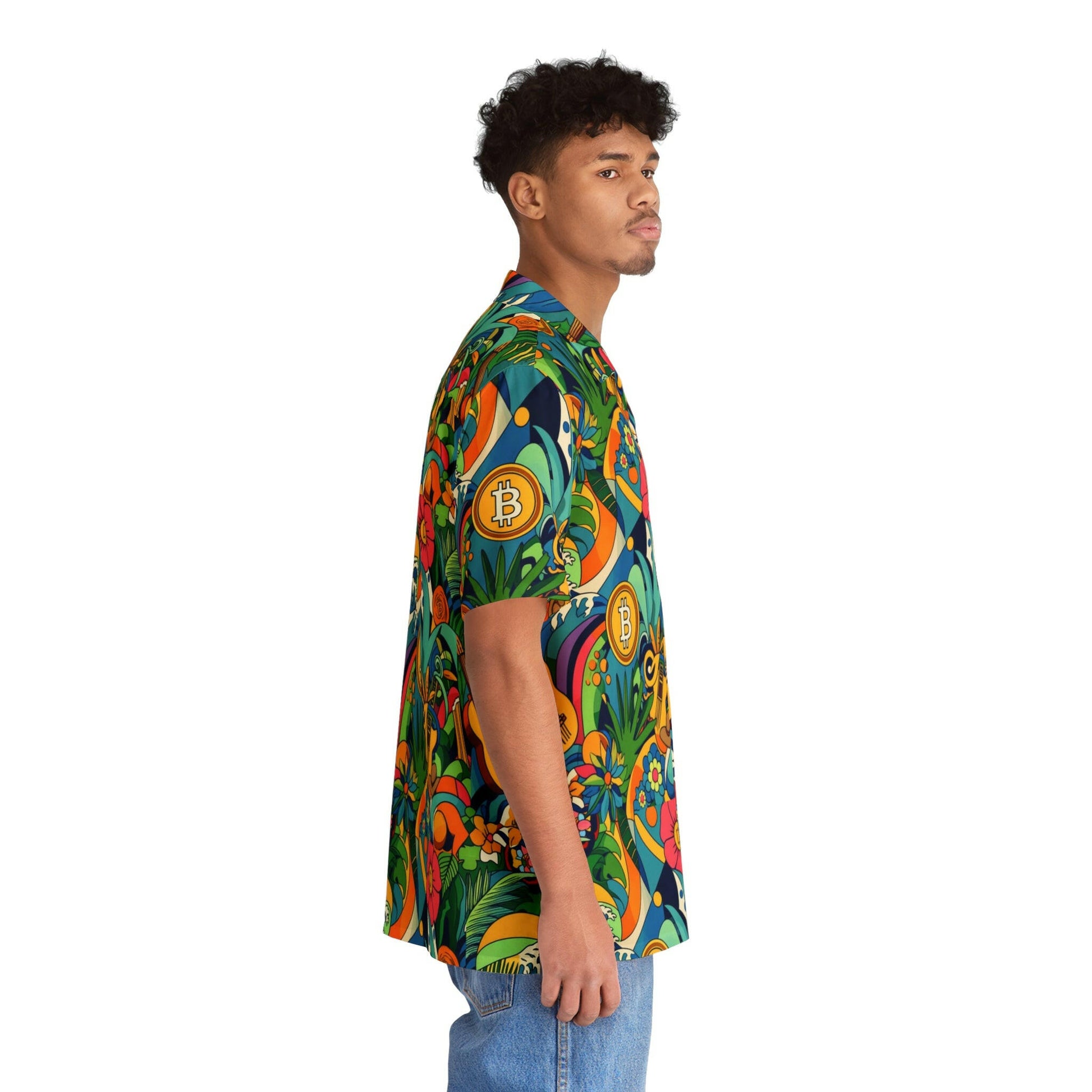 ALOHA SATOSHI / Men's Bitcoin Hawaiian Shirt - SVRN_T - The Orange Habit