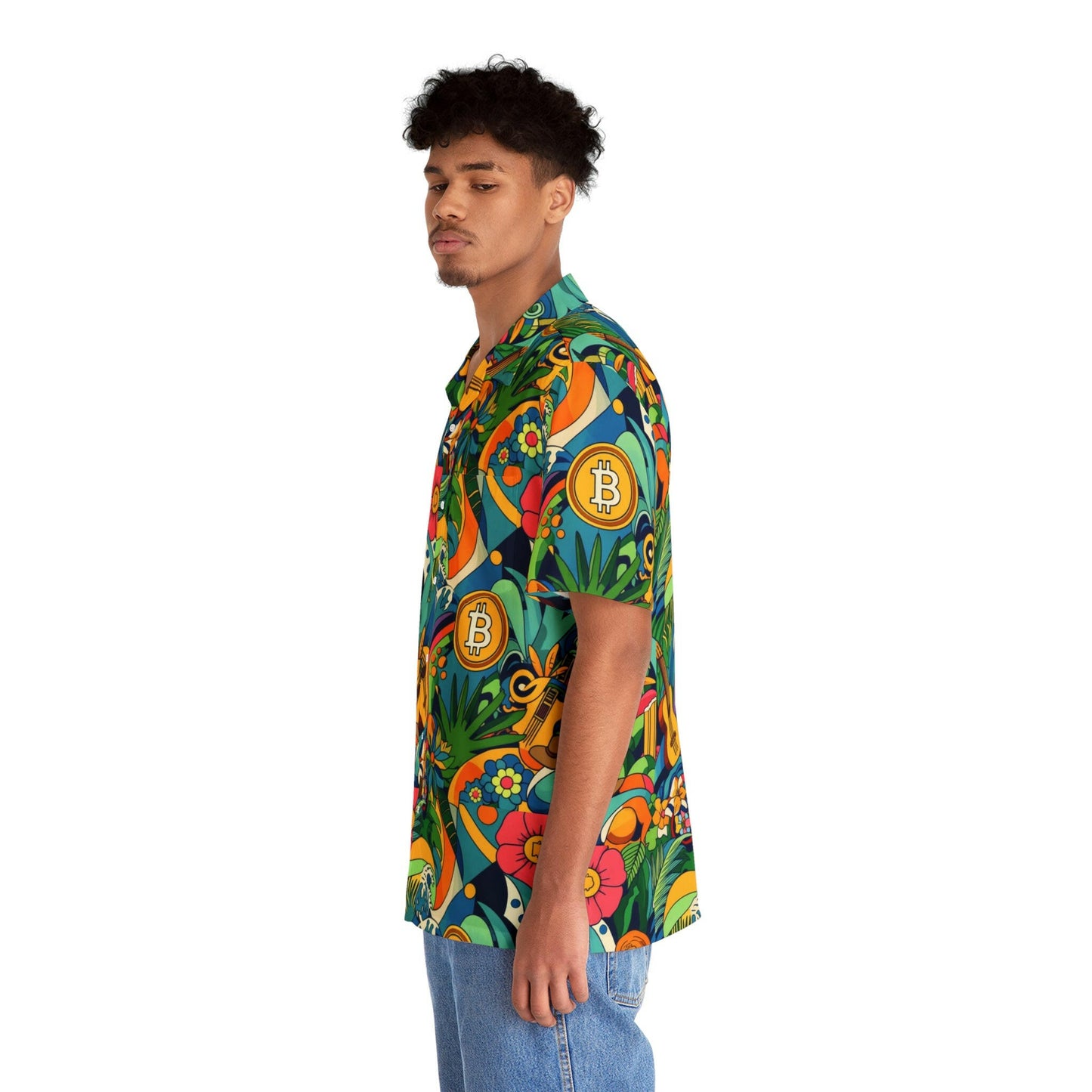 ALOHA SATOSHI / Men's Bitcoin Hawaiian Shirt - SVRN_T - The Orange Habit