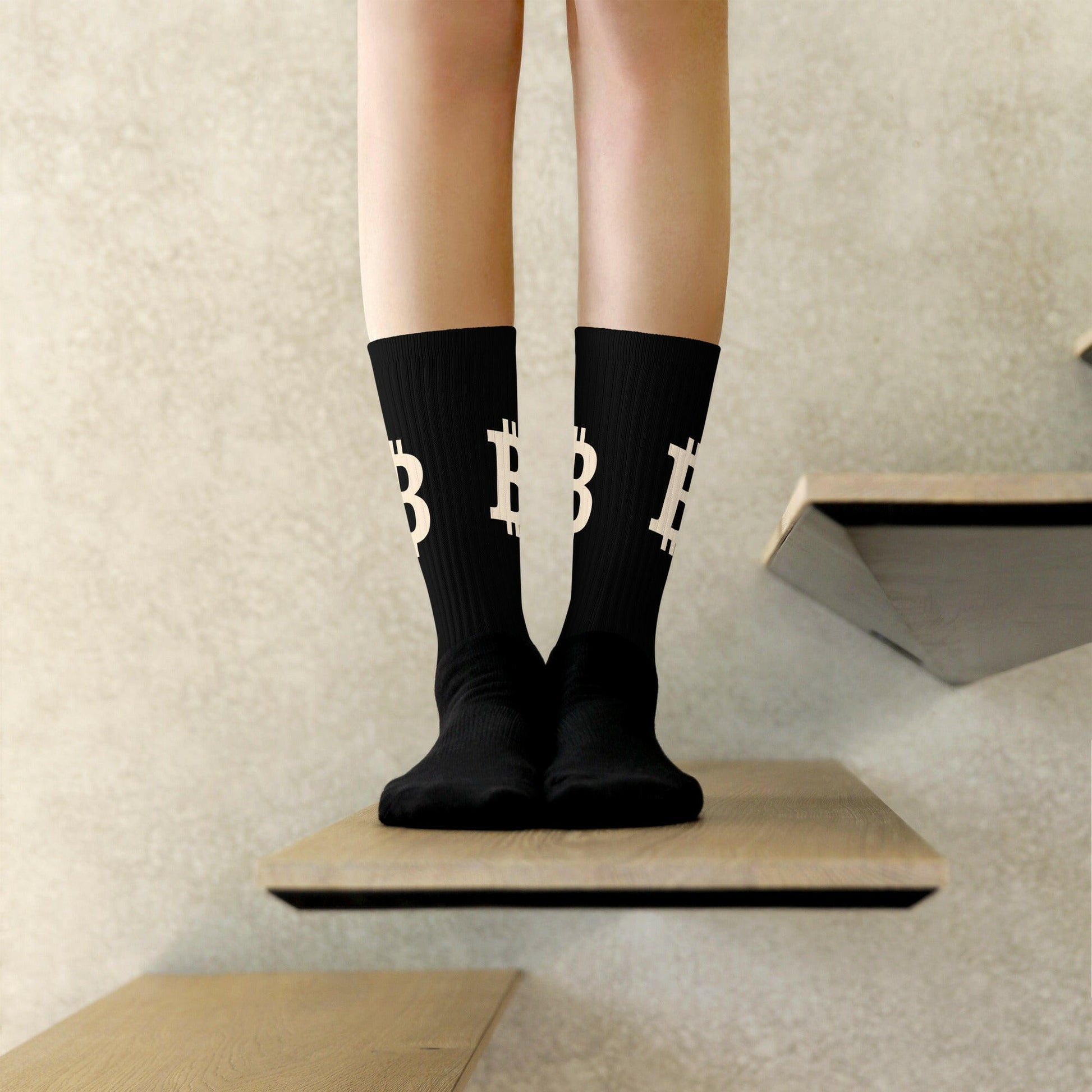 The B / Black & Cream Bitcoin Socks - SVRN_T - The Orange Habit