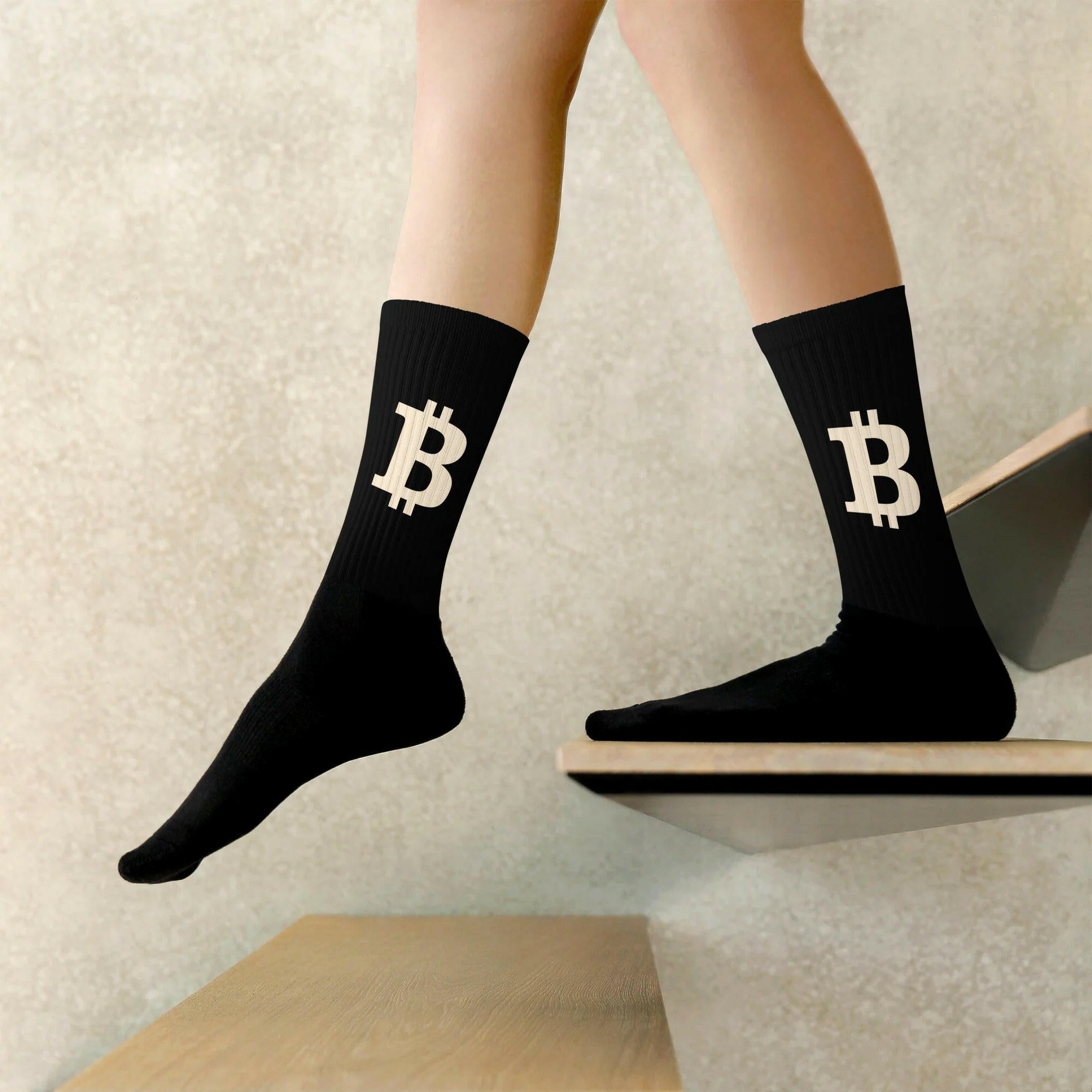 The B / Black & Cream Bitcoin Socks - SVRN_T - The Orange Habit
