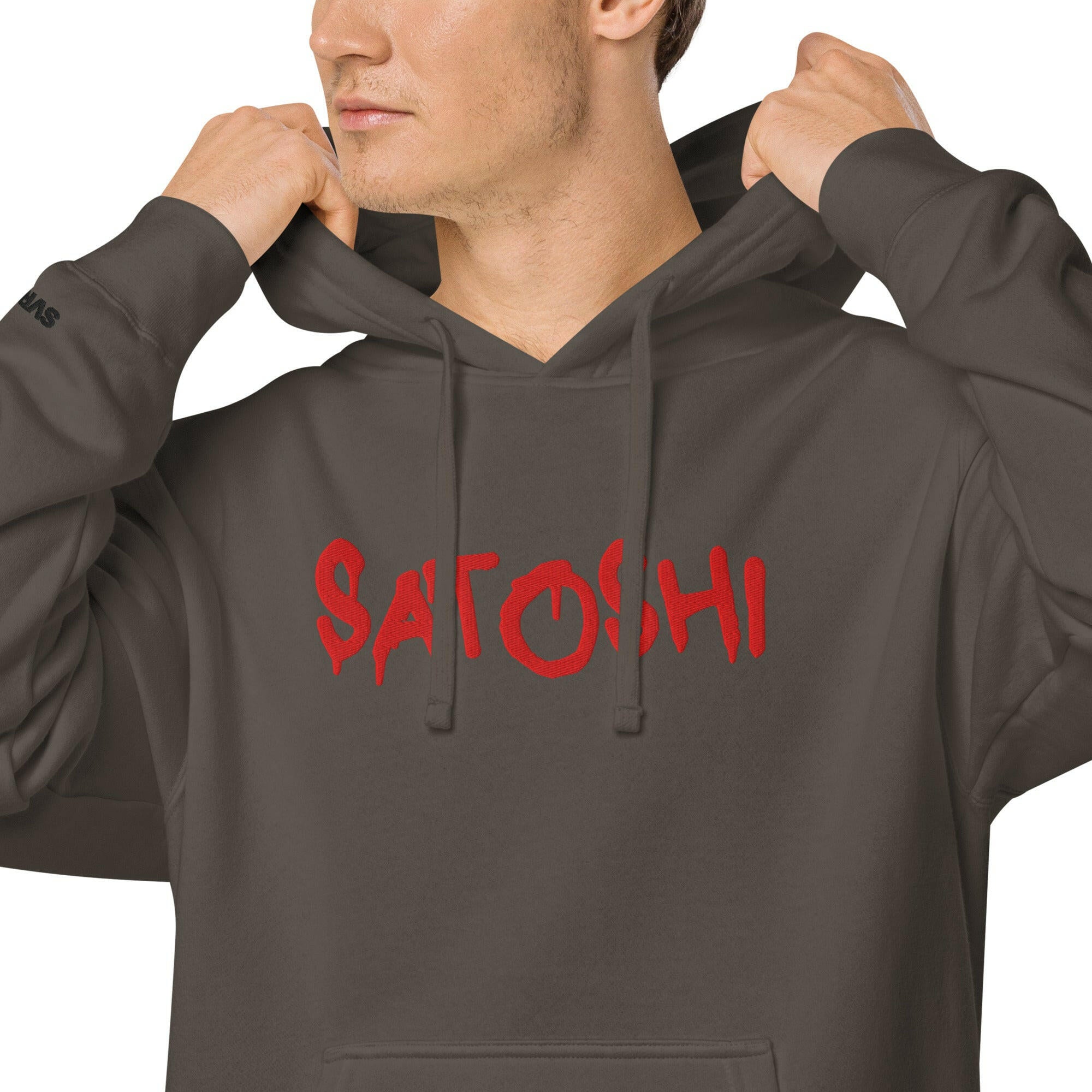 SATOSHI Red / Embroidered Luxe Bitcoin Hoodie - SVRN_T - The Orange Habit