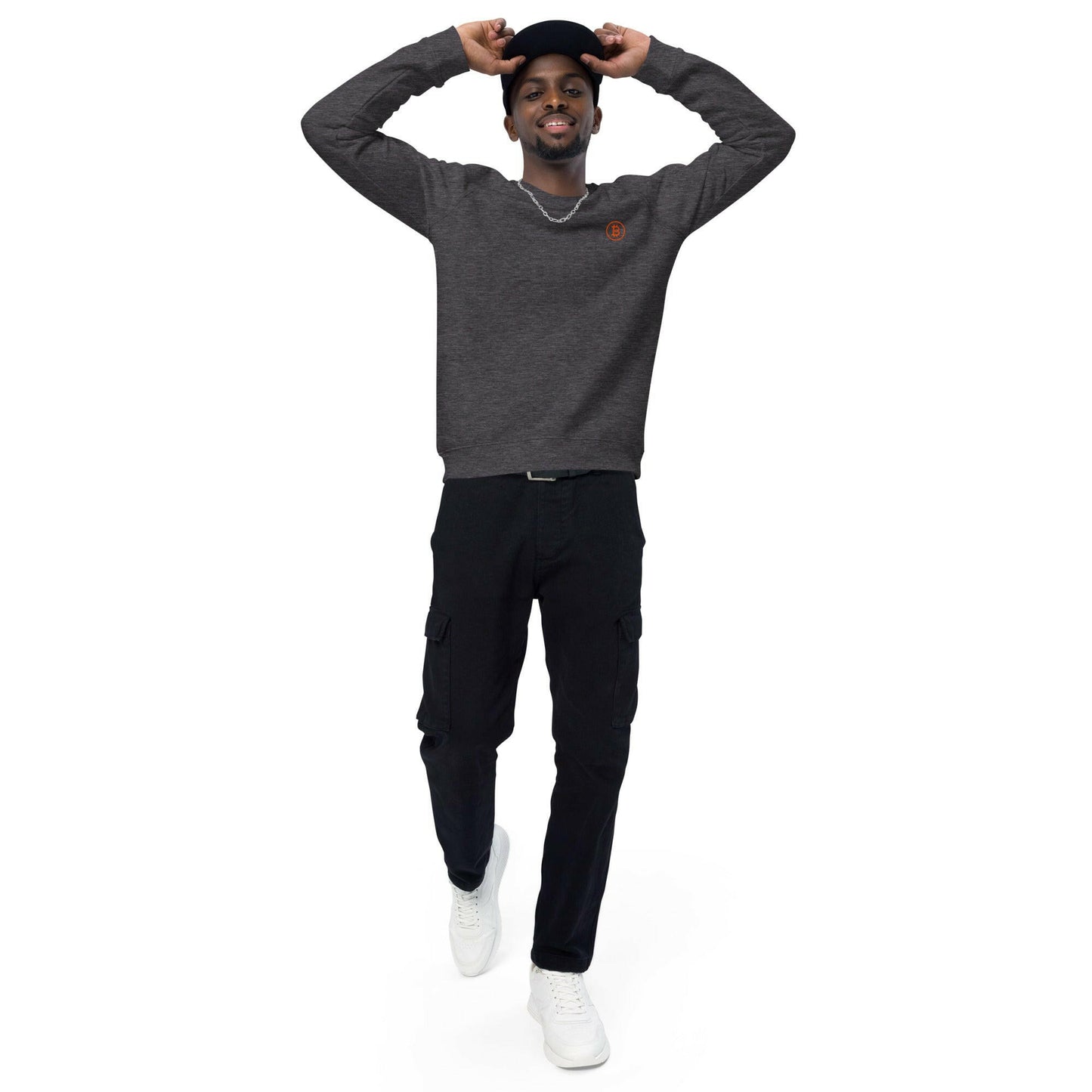Branded - Orange B / Organic Raglan Bitcoin Sweatshirt - SVRN_T - The Orange Habit